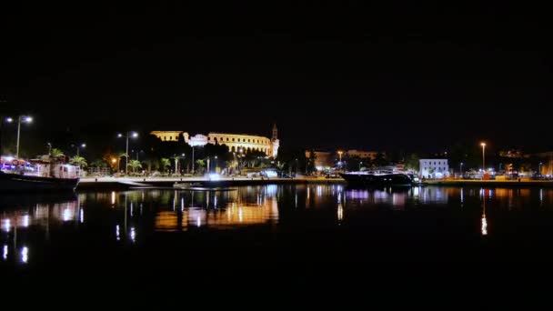 Pula Chorwacja Sierpień 2020 Arena Rzymski Amfiteatr Noc Timelapse Kolorowe — Wideo stockowe