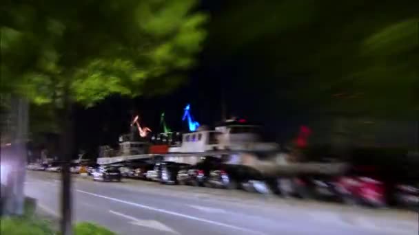 Pula Croatia August 2020 Hyperlapse Walking Night Port Cranes Lighting — 图库视频影像