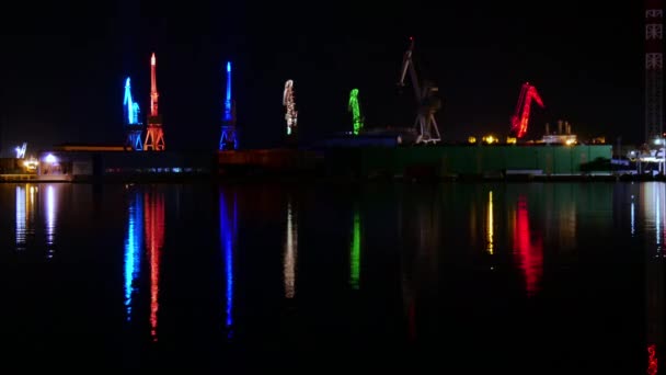 Pula Croatia August 2020 Illuminated Cranes Timelape Pula Croatia Harbour — стоковое видео