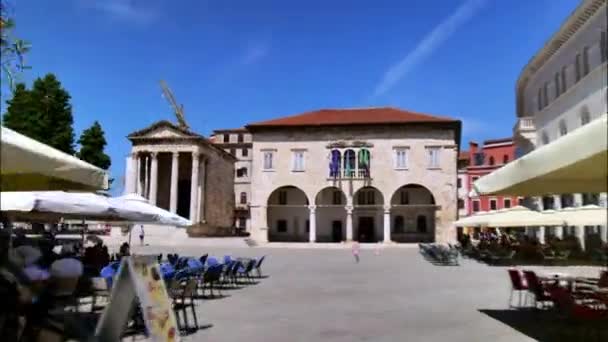 Pula Hırvatistan August 2020 Hyperlapse Kentin Bölgesinde Tarihi Şehir Merkezinde — Stok video