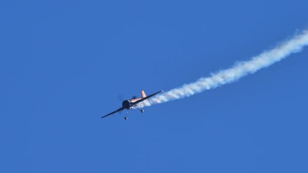Thiene Italy October 2021 Aerobatic Plane Flying Full Blue Sky — Stock Video