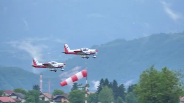 Cerklje Slovenia May 2022 Two Propeller Planes Painted Colors Slovenian — Video