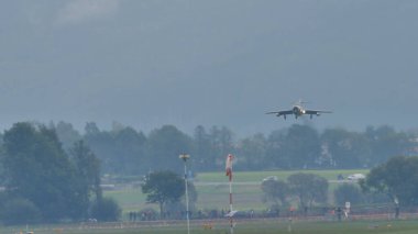 Zeltweg, Austria SEPTEMBER, 6, 2019 Mikoyan-Gurevich MiG-15 Fagot landing in military airport runway. Copy space for titles clipart