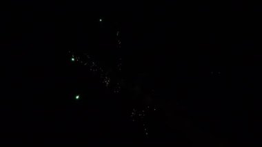 Vicenza, İtalya SEPTEMBER, 30, 2022 Yeni Yıl kutlamaları, siyah tarafsız gökyüzü arka planında yeşil havai fişeklerle. Tanınmayan yerler, genel gökyüzü dünyadaki her yer için iyidir.