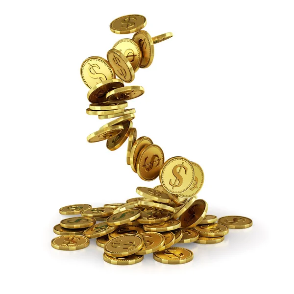 Dollar Icon Golden Coins Falling Out Pile Isolated White Background — Foto de Stock