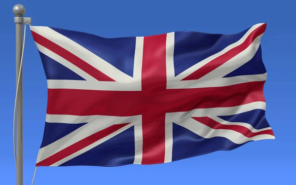 Flag United Kingdom Waving Top Flagpole Blue Sky Background — Stock Photo, Image