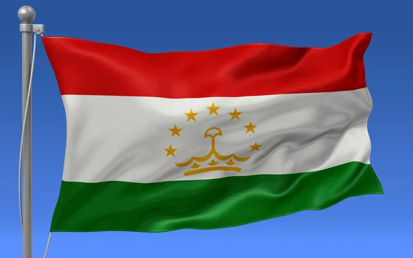 Tádzsikisztán Zászlója Lobogott Zászlórúd Előtt — Stock Fotó