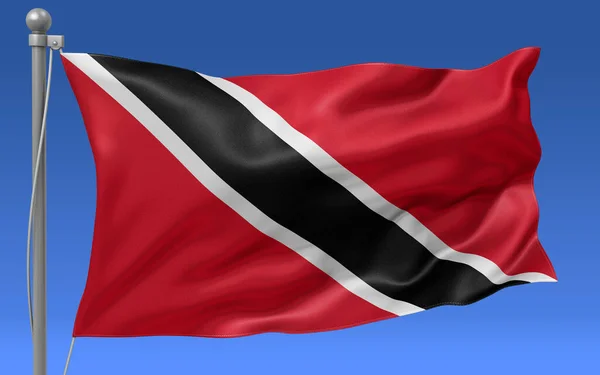 Flag Trinidad Tobago Waving Top Flagpole Blue Sky Background — Stock Photo, Image