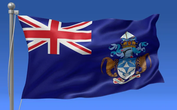 Drapeau Tristan Cunha Agitant Sommet Mât Avec Ciel Bleu Arrière — Photo