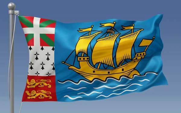 Flaga Saint Pierre Miquelon Machająca Szczycie Masztu Flagowego Niebieskim Niebem — Zdjęcie stockowe