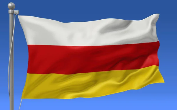 Flag South Ossetia Waving Top Flagpole Blue Sky Background — Stock Photo, Image