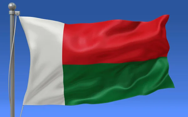 Die Flagge Madagaskars Weht Oben Auf Einem Fahnenmast Mit Blauem — Stockfoto