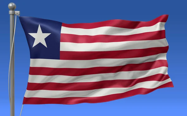 Flag Liberia Waving Top Flagpole Blue Sky Background — Stock Photo, Image