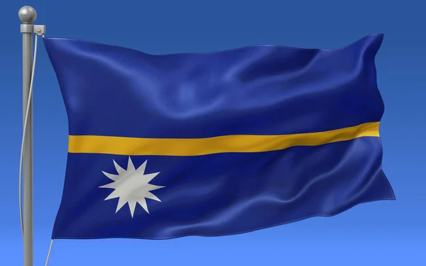 Bandera Nauru Ondeando Parte Superior Asta Bandera Con Cielo Azul — Foto de Stock