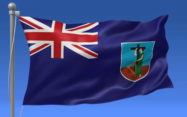 Σημαία Του Montserrat Κυματίζει Στην Κορυφή Ενός Κονταριού Σημαίας Έναν — Φωτογραφία Αρχείου