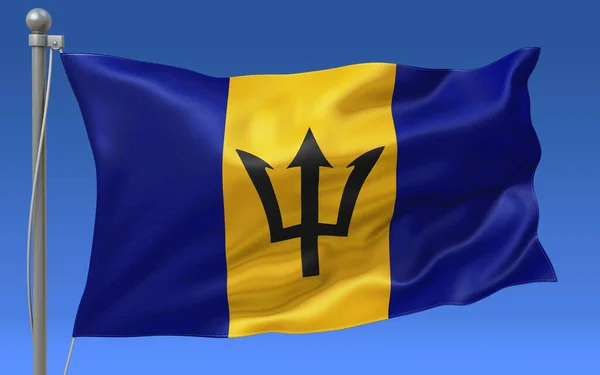 Die Flagge Von Barbados Weht Oben Auf Einem Fahnenmast Mit — Stockfoto