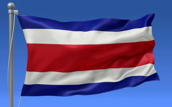 Флаг Коста Рики Машущий Вершине Флагштока Голубым Небом Заднем Плане — стоковое фото