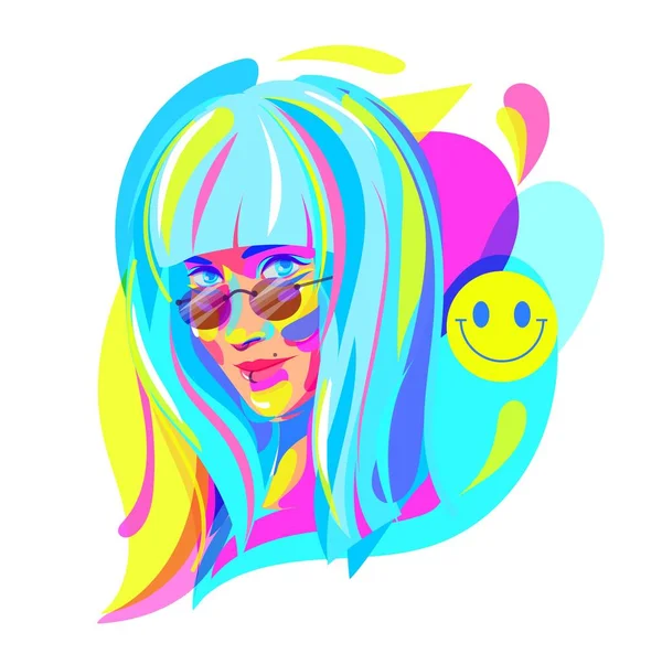 Retrato Una Joven Punk Colores Brillantes Chica Pelo Azul Con — Vector de stock