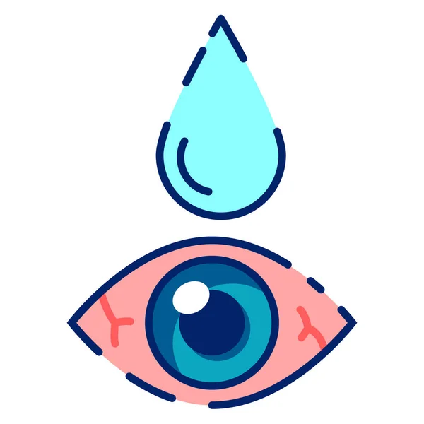 Olhos de vermelhidão seca. treatment.Applying olho drop.Sofrendo de olho irritado. — Vetor de Stock