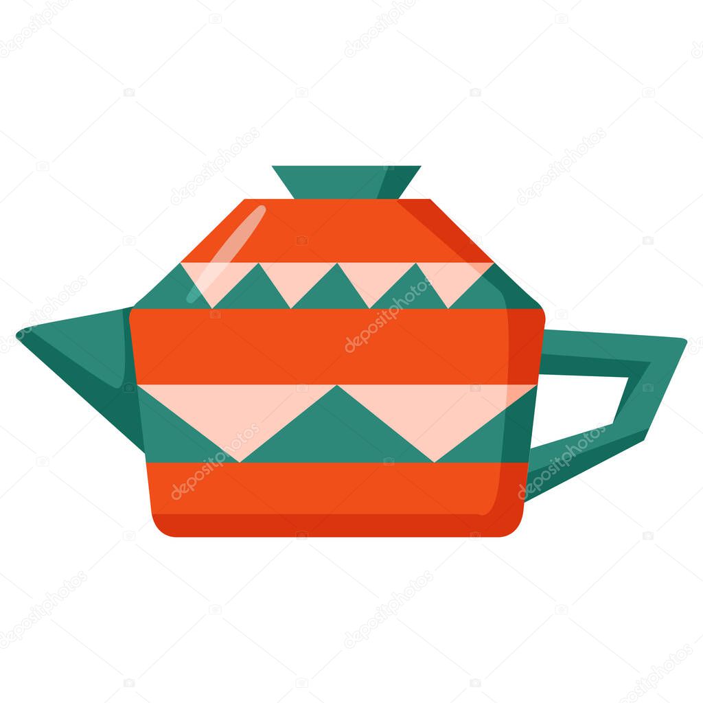 Ceramic teapot geometric ornament.Isolated on white background.
