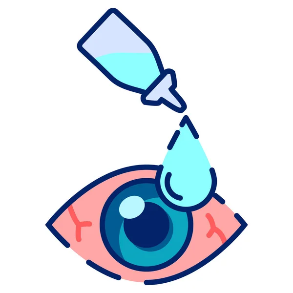 Dry redness eyes. Applying eye drop.Vision treatment. — Stock Vector