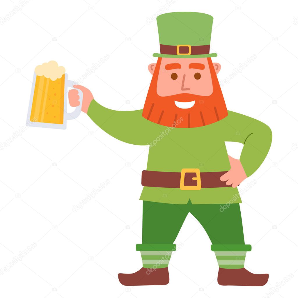 Irish gnome with Happy St Patrick s Day.Leprechaun holding beer mug.