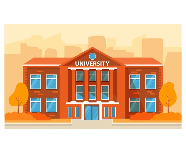 University campus building. Higher education institutions. Vector flat illustration. —  Vetores de Stock