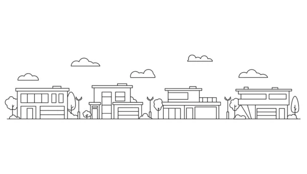 Neighborhood line art suburban house. City skyline. Royalty Free Stock Vectors