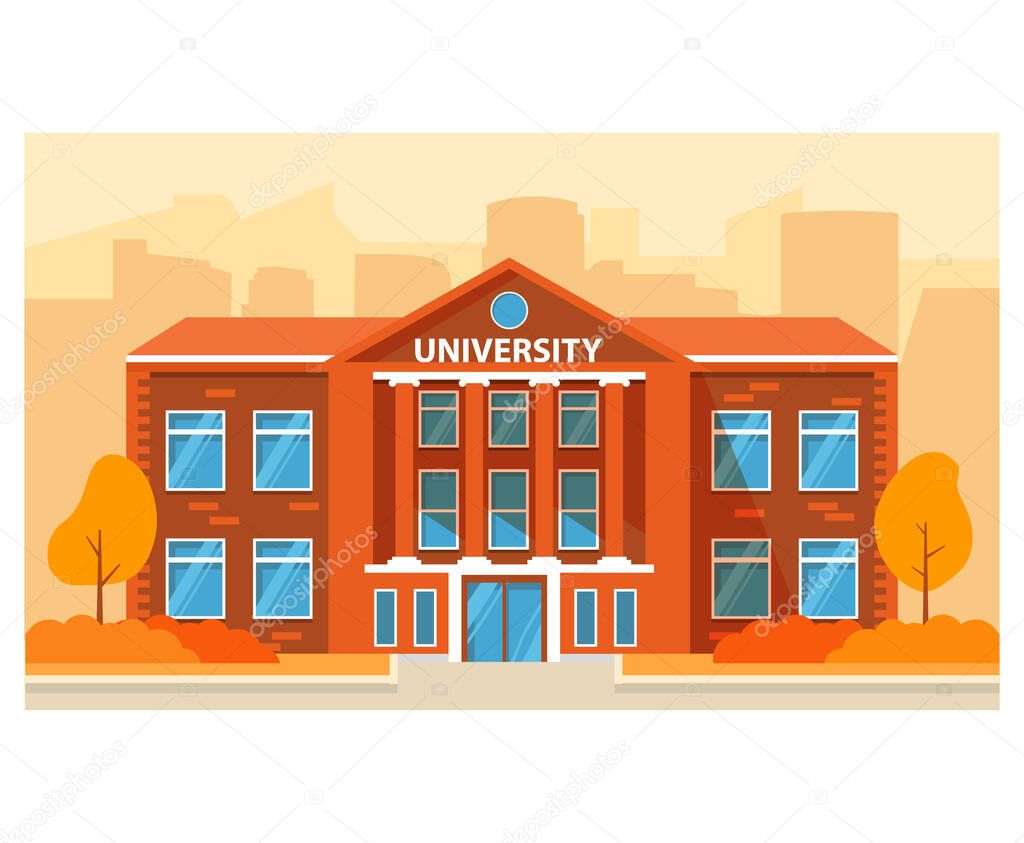 University campus building. Higher education institutions. Vector flat illustration.