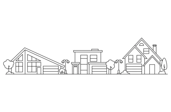 Small town neighborhood. Outline vector illustration.Residential houses. — Stock Vector