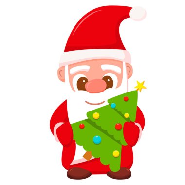 Noel Baba Noel ağacı süslemiş. Sevimli şenlik karakteri..