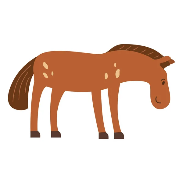Милий мультяшний коричневий кінь намальований рукою. Абстрактний дитячий кінь посміхається . — стоковий вектор