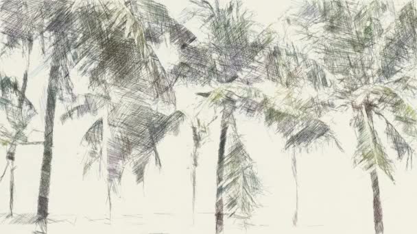 Art Drawing Color Coconut Tree Nature Garden — Stock Video