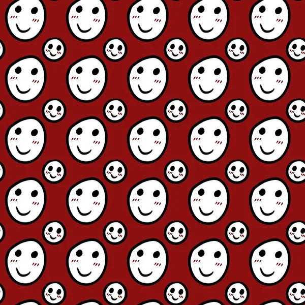 Bezproblemowy Wzór Ładny Uśmiech Twarz Kreskówka — Zdjęcie stockowe