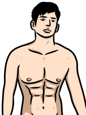 Beyaz arka planda sevimli bir adam çizgi filmi