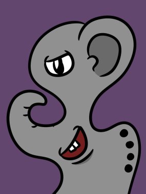 Mor arkaplanda sevimli karikatür