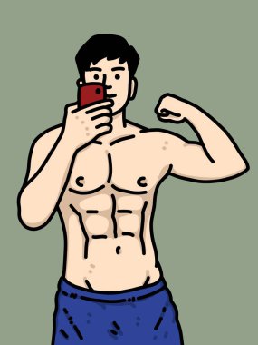 Yeşil arka planda sevimli bir adam çizgi filmi