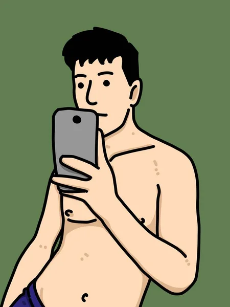 緑の背景にかわいい男漫画 — ストック写真