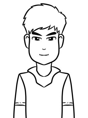 Siyah ve beyaz renkli yakışıklı adam çizgi filmi.