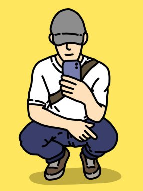 Sarı arka planda sevimli bir adam çizgi filmi