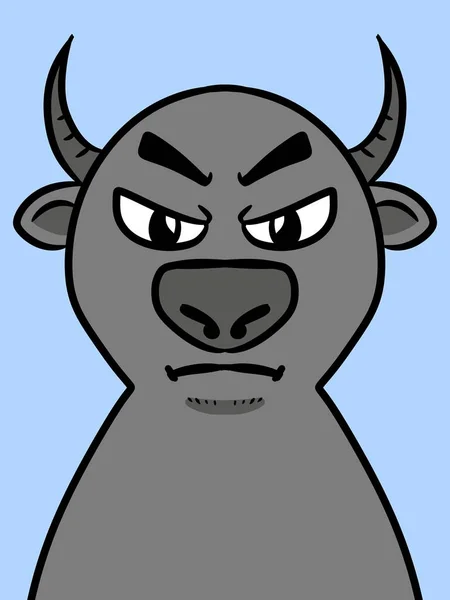 Söt Buffel Tecknad Blå Bakgrund — Stockfoto