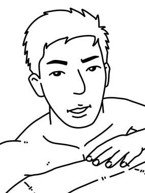 Siyah ve beyaz renkli yakışıklı adam çizgi filmi.