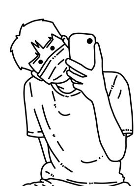 Siyah ve beyaz renkli yakışıklı adam çizgi filmi.