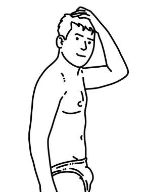 Siyah ve beyaz renkli yakışıklı adam çizgi filmi.