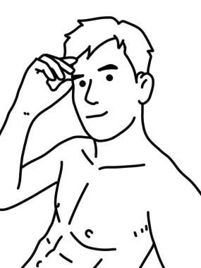 Siyah ve beyaz renkli yakışıklı adam çizgi filmi.