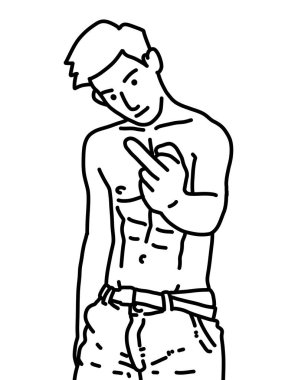 Siyah ve beyaz renkli yakışıklı adam çizgi filmi.