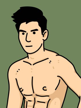 Yeşil arka planda sevimli bir adam çizgi filmi