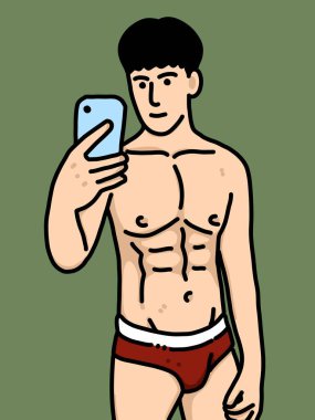 Yeşil arka planda sevimli bir adam çizgi filmi