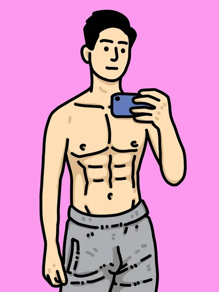 紫色背景的可爱男人卡通片 — 图库照片