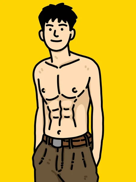 Homem Bonito Desenhos Animados Fundo Amarelo — Fotografia de Stock